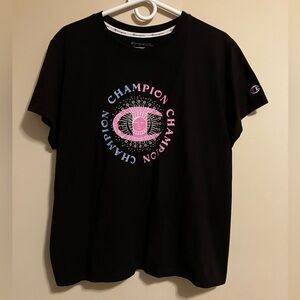 Champion Black Tee with Pink and Blue Graphic Womens XL